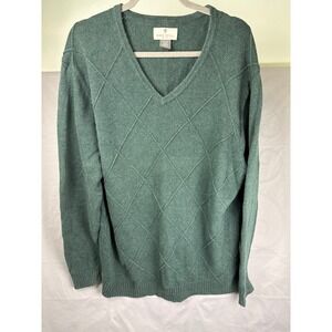 Men's Oak hill Big & Tall 2XLT Evergreen Argyle Diamond V Neck Knit Sweater